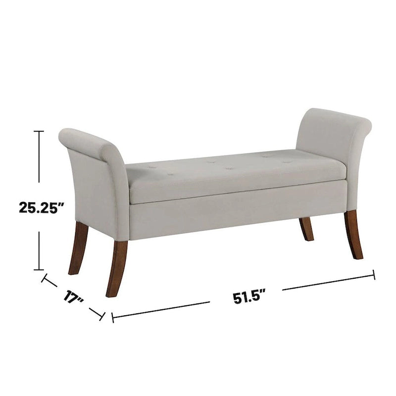 Banc de rangement en velours avec accoudoirs roulés