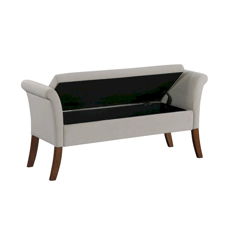 Banc de rangement en velours avec accoudoirs roulés