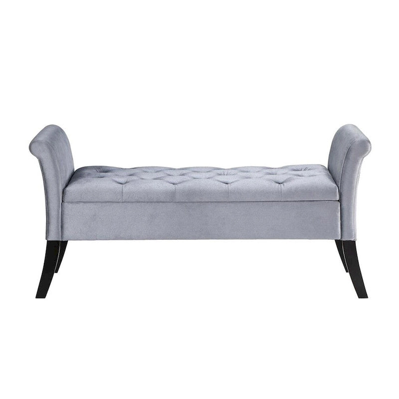 Banc de rangement en velours avec accoudoirs roulés
