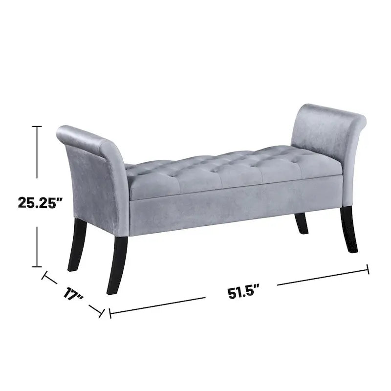 Banc de rangement en velours avec accoudoirs roulés
