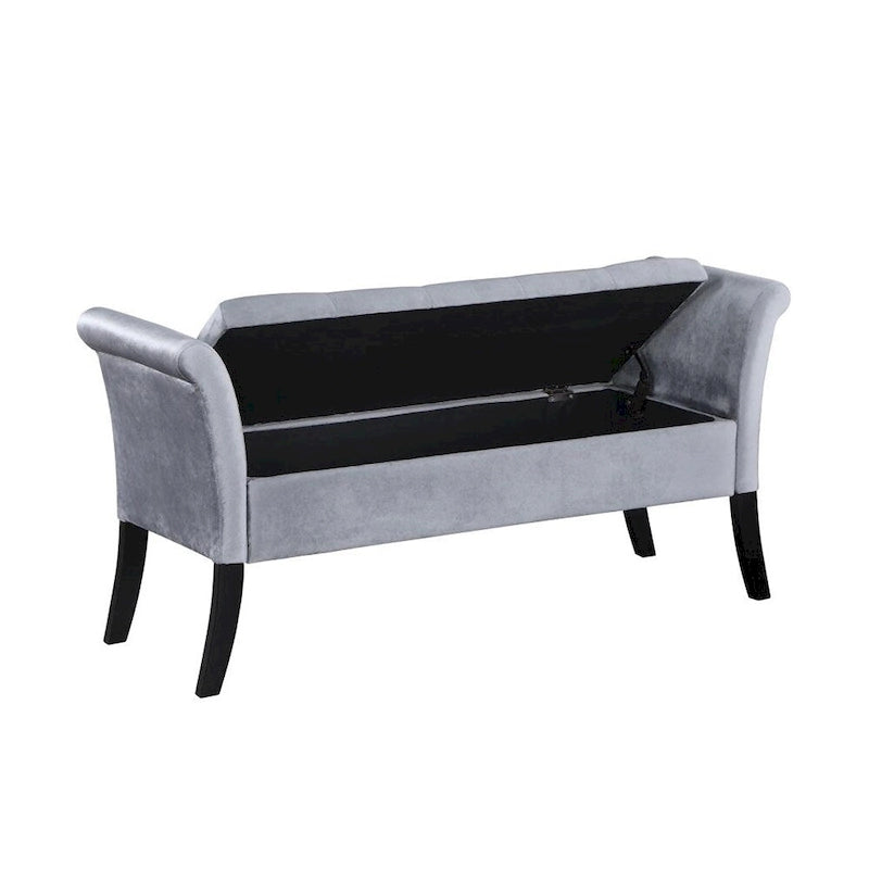 Banc de rangement en velours avec accoudoirs roulés