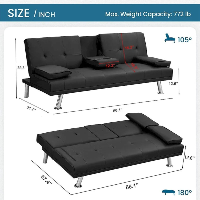 Canapé convertible moderne réglable - Canapé double inclinable en similicuir