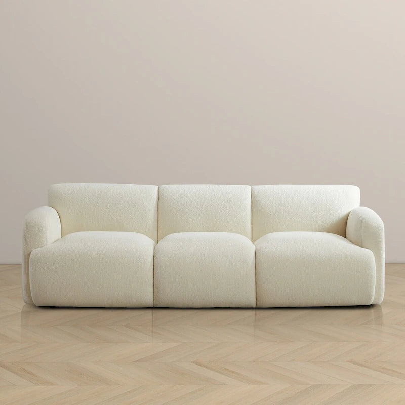 Canapé Bouclé Crème Touffeté Luxe Lumineux Milieu du Siècle Moderne
