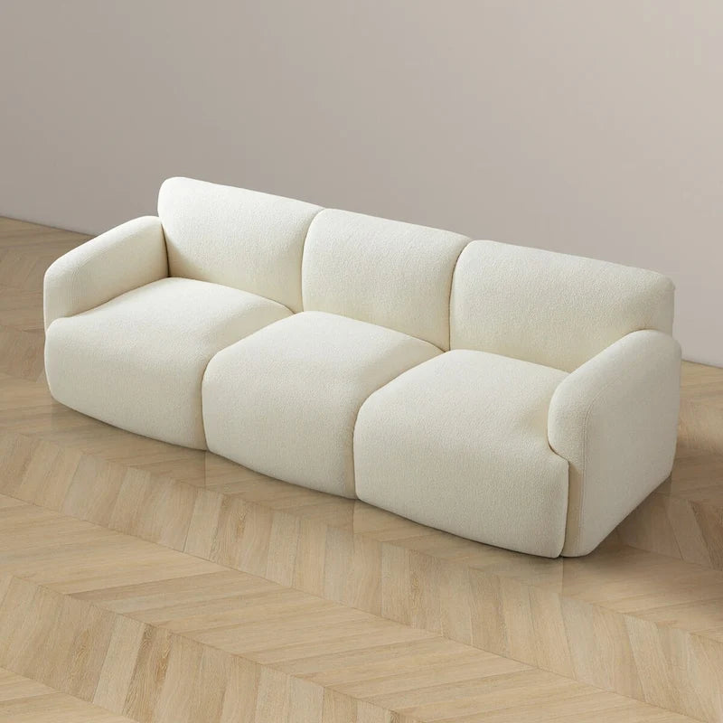 Canapé Bouclé Crème Touffeté Luxe Lumineux Milieu du Siècle Moderne