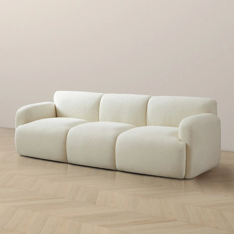 Canapé Bouclé Crème Touffeté Luxe Lumineux Milieu du Siècle Moderne