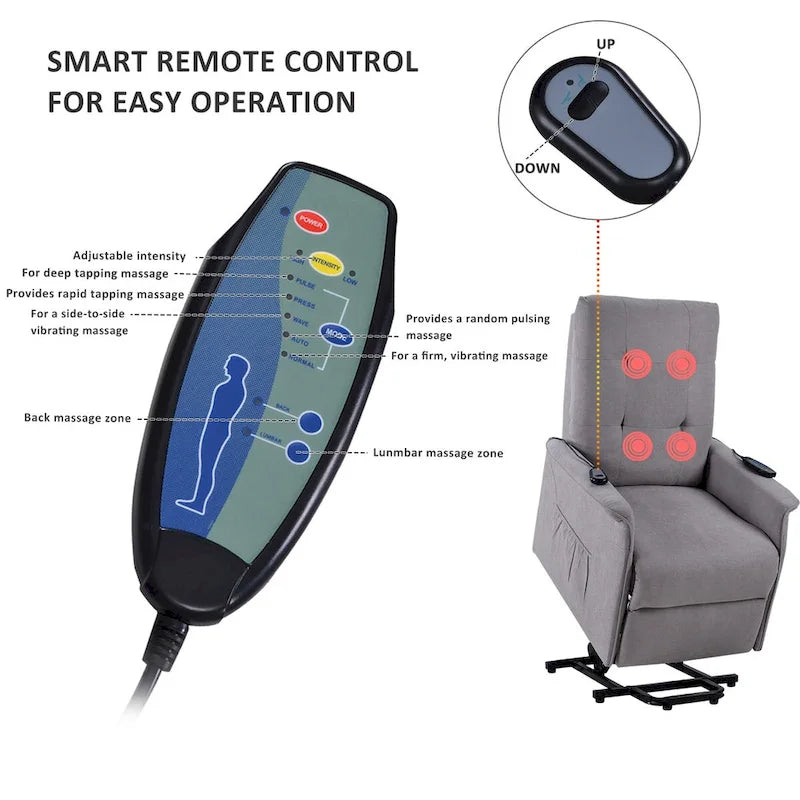 Fauteuil releveur électrique pour personnes âgées avec fonction de massage réglable