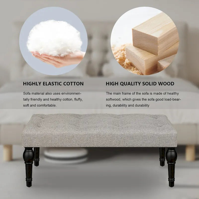 Banc de Chevet Capitonnage Français avec Pieds en Colonne Romaine Épaissie 4" pour Chambre, Salon, Entrée