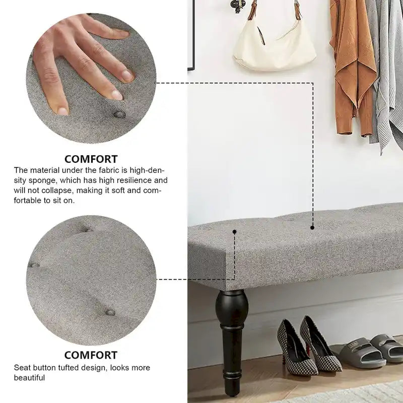 Banc de Chevet Capitonnage Français avec Pieds en Colonne Romaine Épaissie 4" pour Chambre, Salon, Entrée