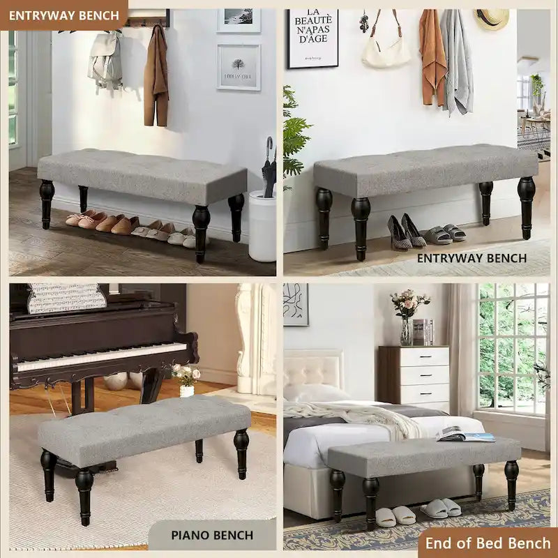 Banc de Chevet Capitonnage Français avec Pieds en Colonne Romaine Épaissie 4" pour Chambre, Salon, Entrée