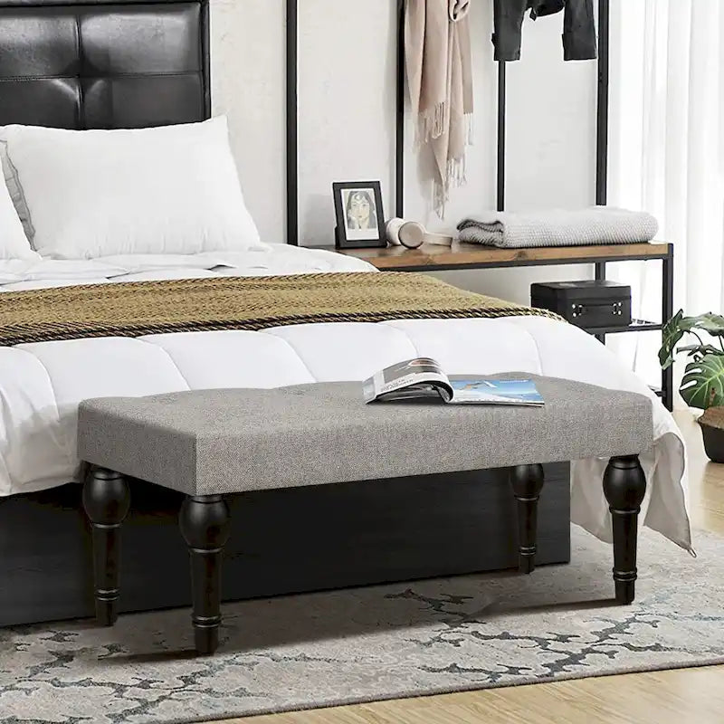 Banc de Chevet Capitonnage Français avec Pieds en Colonne Romaine Épaissie 4" pour Chambre, Salon, Entrée