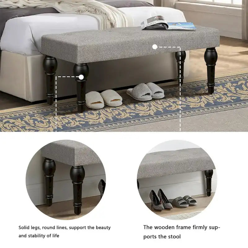 Banc de Chevet Capitonnage Français avec Pieds en Colonne Romaine Épaissie 4" pour Chambre, Salon, Entrée
