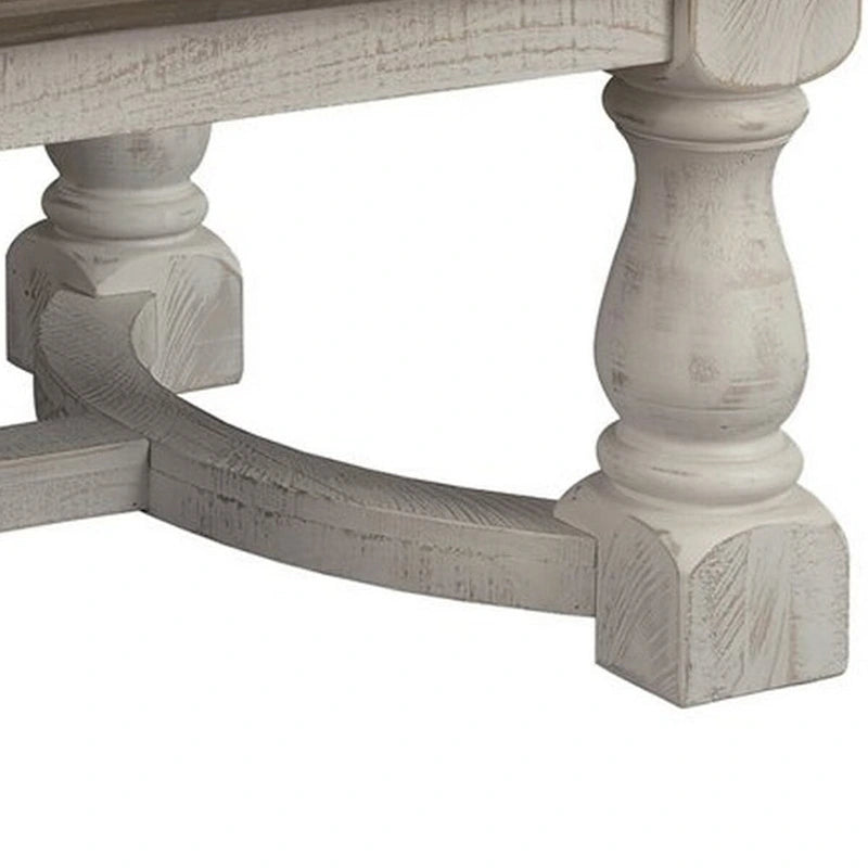 Table basse rectangulaire en bois avec piétement tréteau, marron et blanc antique