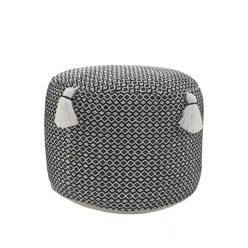 HomeRoots 18 Pouf-ottoman cylindrique géométrique en coton noir