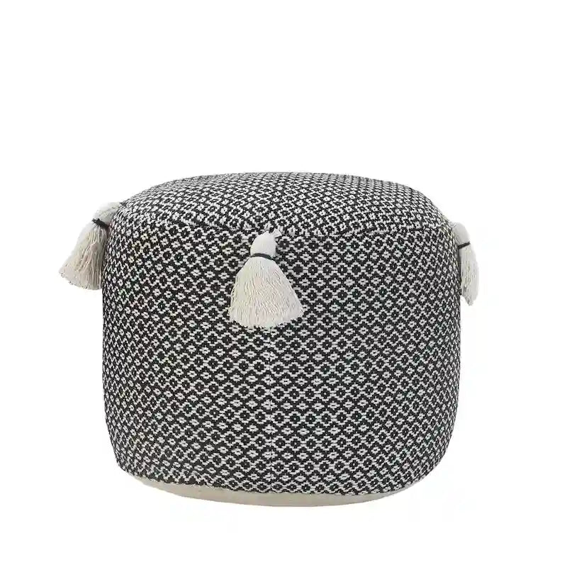 HomeRoots 18 Pouf-ottoman cylindrique géométrique en coton noir
