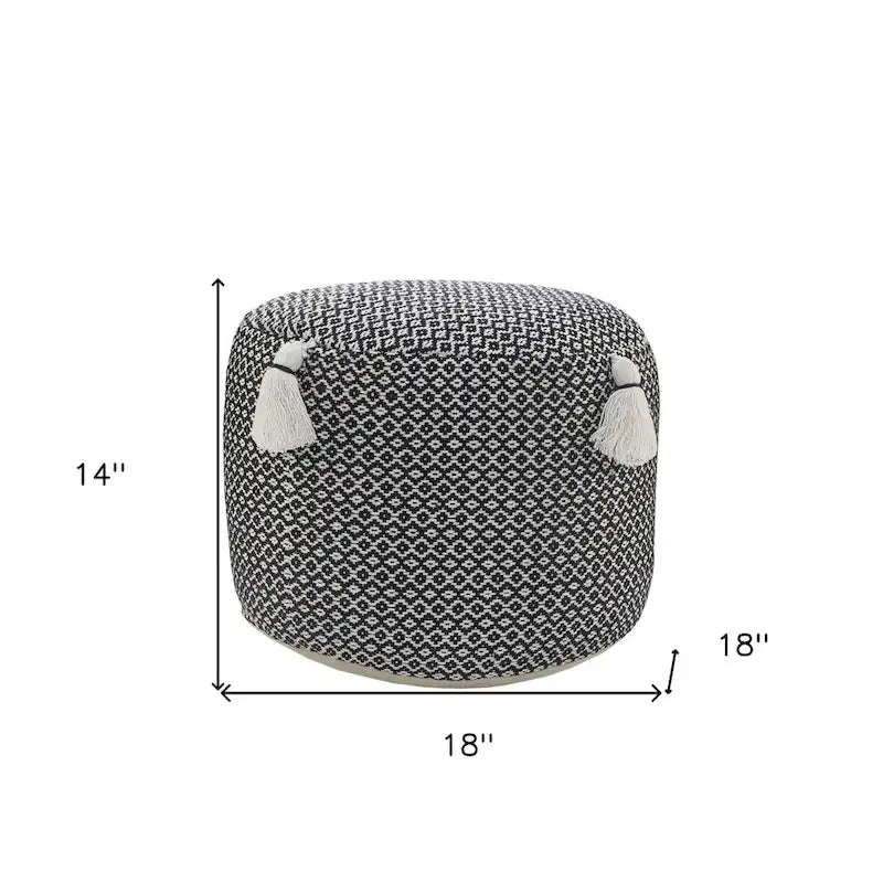 HomeRoots 18 Pouf-ottoman cylindrique géométrique en coton noir