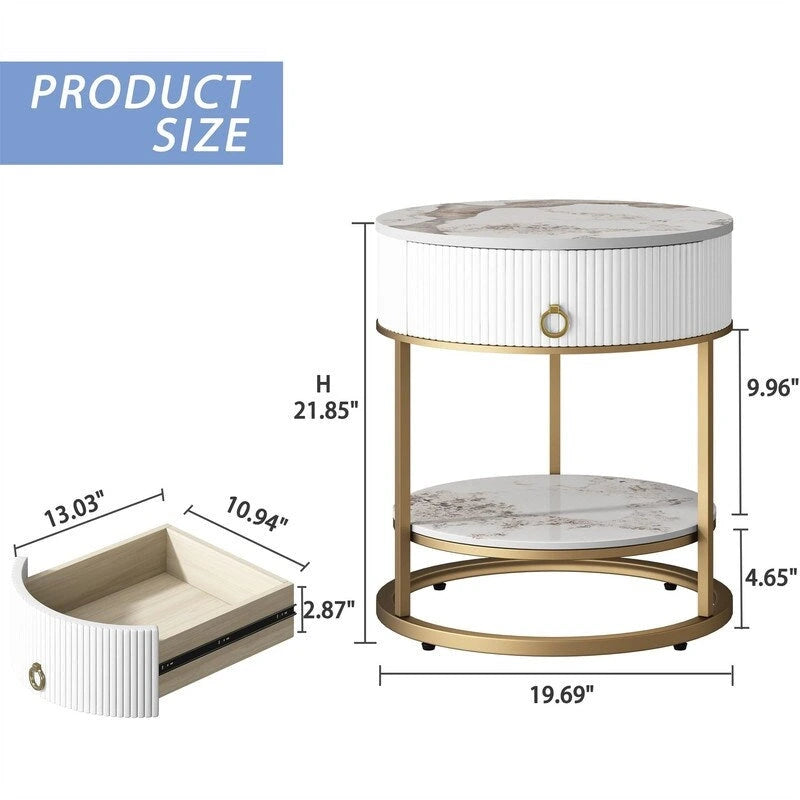 Table d'appoint ronde avec tiroir - 49,99P x 49,99L x 55,50H