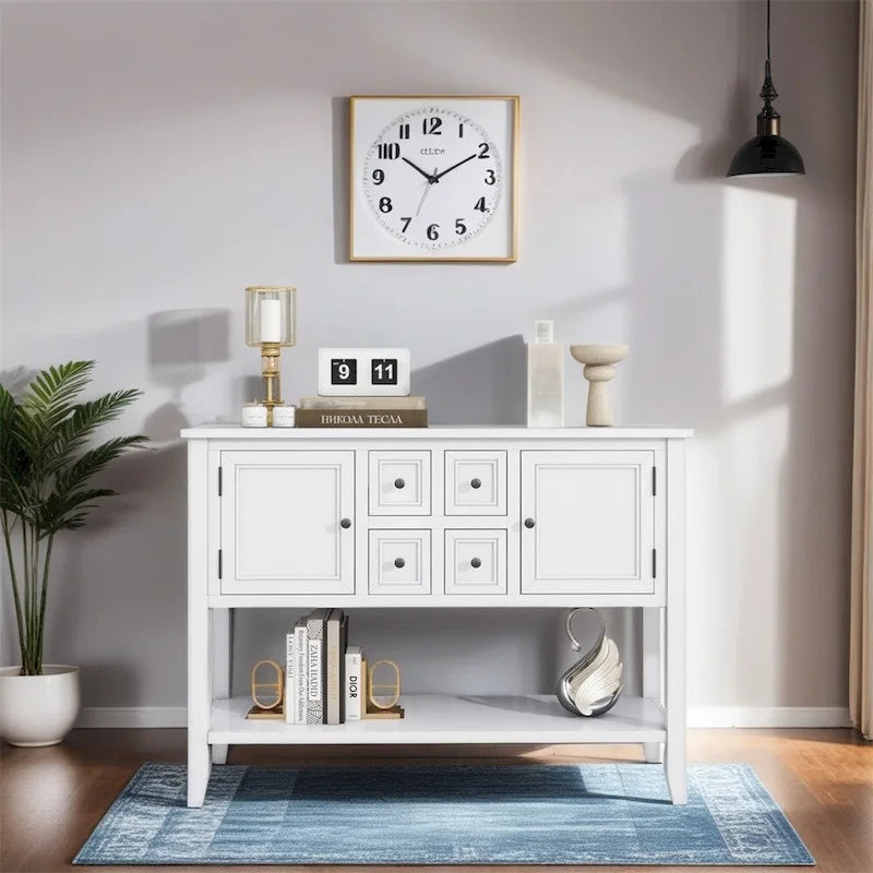 Console de la série Cambridge avec grand espace de rangement et quatre tiroirs