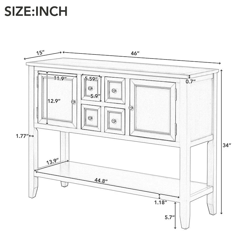 Console de la série Cambridge avec grand espace de rangement et quatre tiroirs