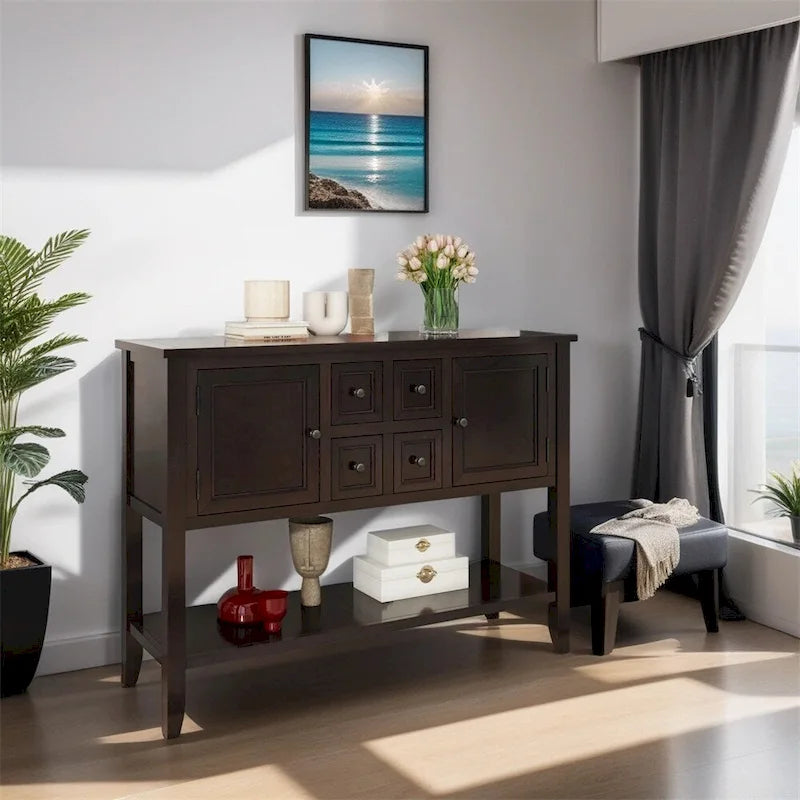 Console de la série Cambridge avec grand espace de rangement et quatre tiroirs