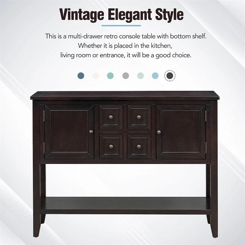 Console de la série Cambridge avec grand espace de rangement et quatre tiroirs