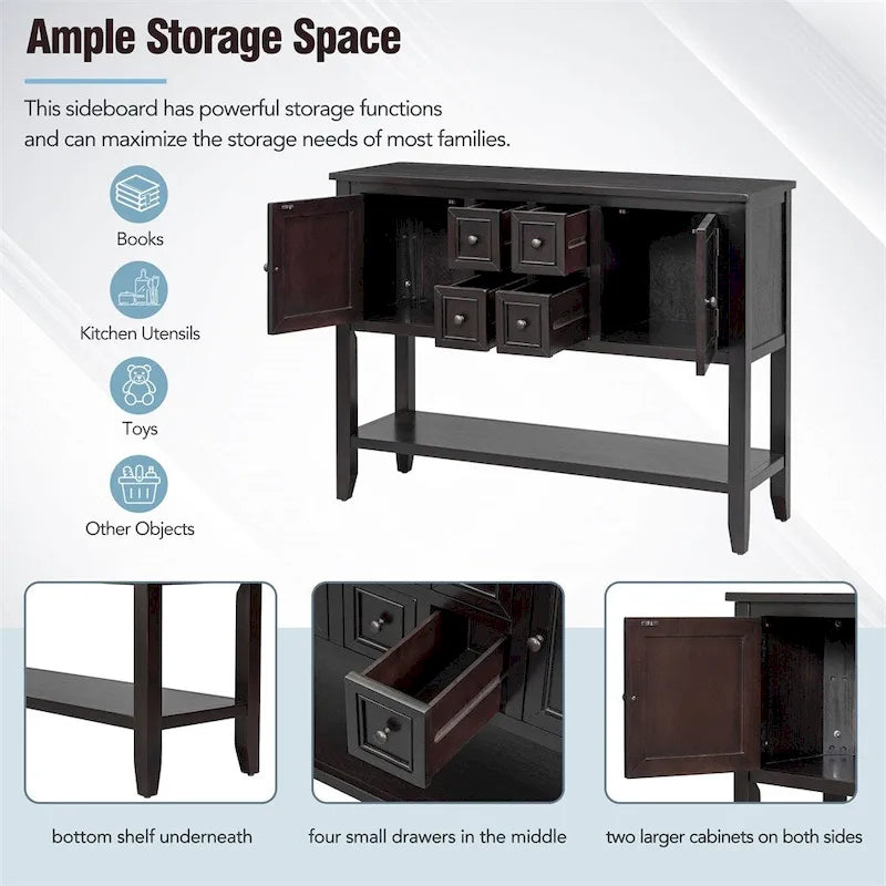 Console de la série Cambridge avec grand espace de rangement et quatre tiroirs