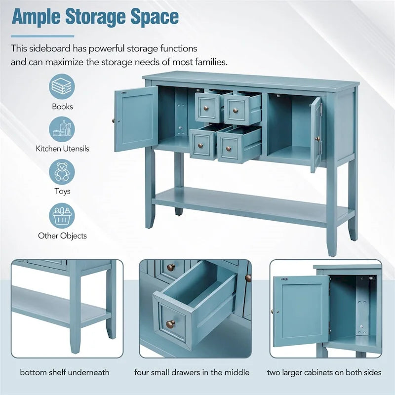 Console de la série Cambridge avec grand espace de rangement et quatre tiroirs