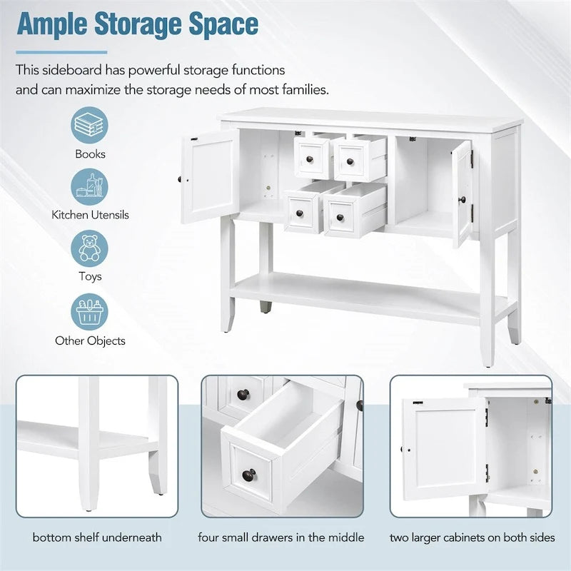 Console de la série Cambridge avec grand espace de rangement et quatre tiroirs