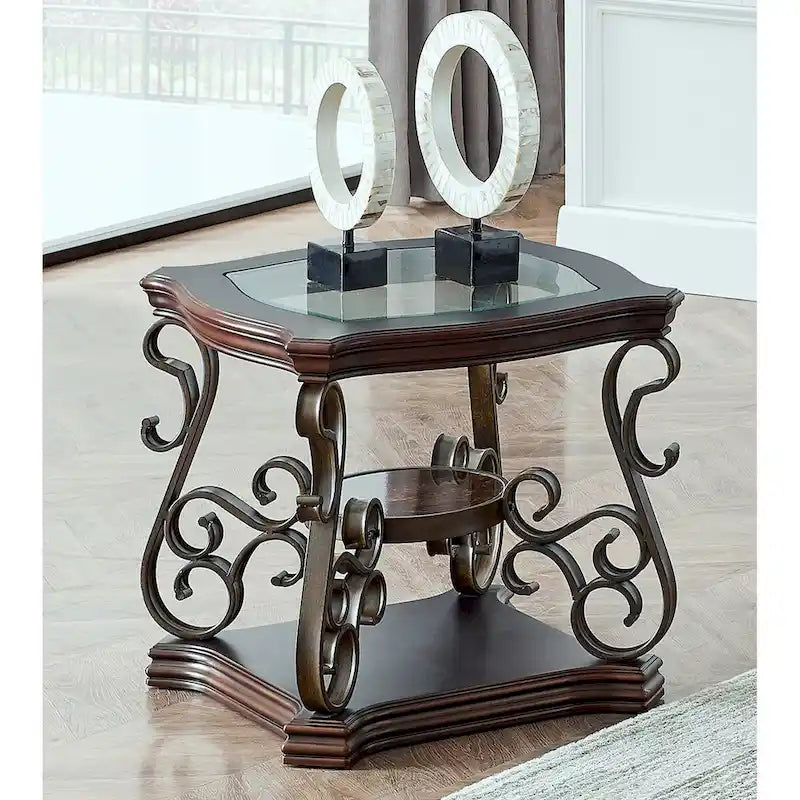 Ensemble de tables basses gigognes avec plateau en verre trempé, console, table d'appoint et pieds en métal rétro