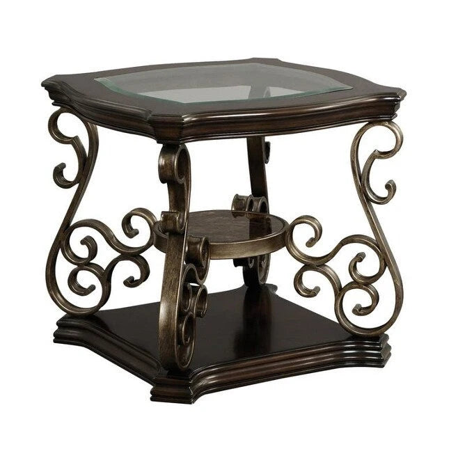 Ensemble de tables basses gigognes avec plateau en verre trempé, console, table d'appoint et pieds en métal rétro