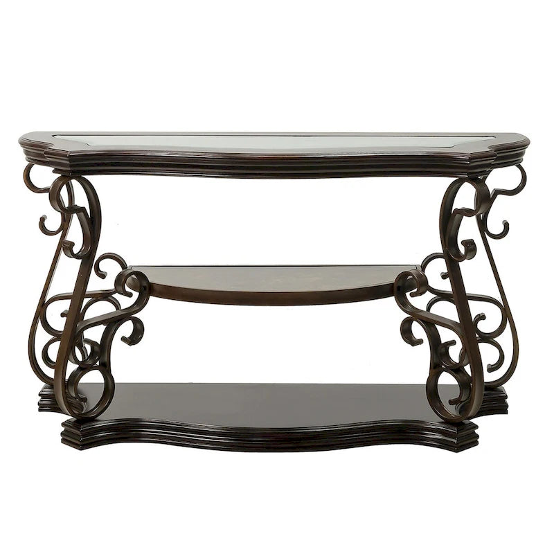 Ensemble de tables basses gigognes avec plateau en verre trempé, console, table d'appoint et pieds en métal rétro