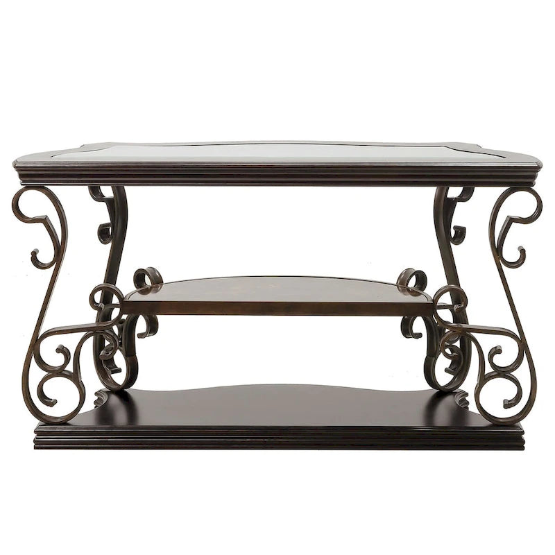 Ensemble de tables basses gigognes avec plateau en verre trempé, console, table d'appoint et pieds en métal rétro