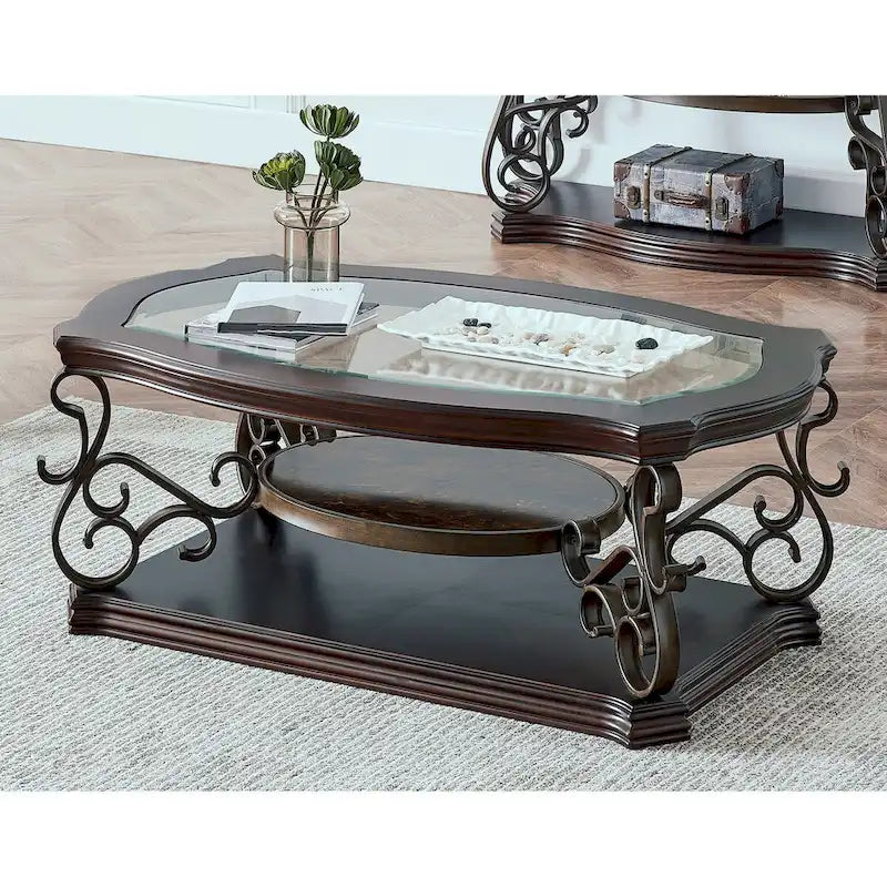 Ensemble de tables basses gigognes avec plateau en verre trempé, console, table d'appoint et pieds en métal rétro