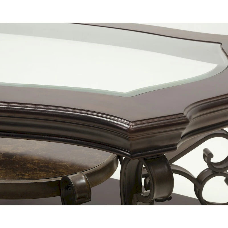Ensemble de tables basses gigognes avec plateau en verre trempé, console, table d'appoint et pieds en métal rétro
