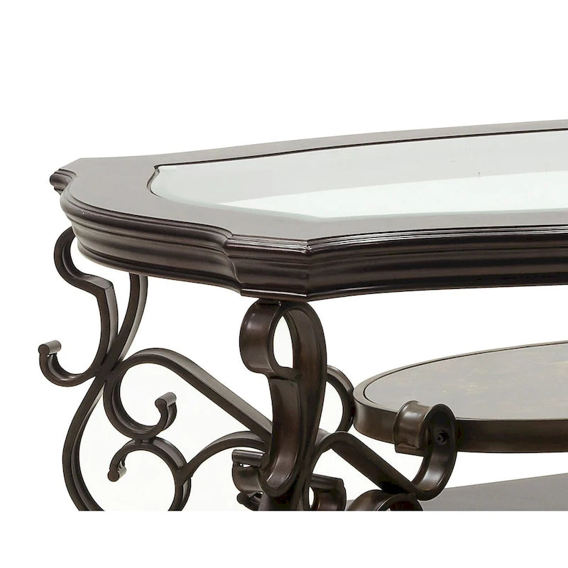 Ensemble de tables basses gigognes avec plateau en verre trempé, console, table d'appoint et pieds en métal rétro