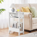 Yaheetech Table d'appoint de canapé moderne avec étagère de rangement, table d'appoint fine à 3 niveaux, blanche