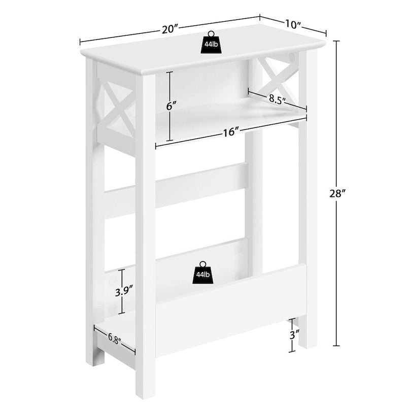 Yaheetech Table d'appoint de canapé moderne avec étagère de rangement, table d'appoint fine à 3 niveaux, blanche