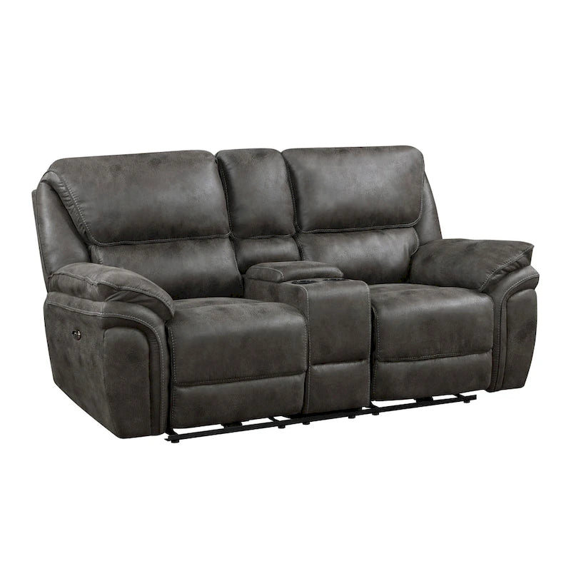 Causeuse inclinable électrique double Tony de 80 po, console porte-gobelets, USB, grise