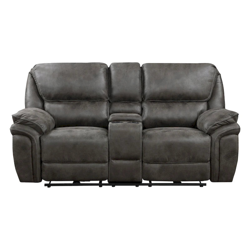 Causeuse inclinable électrique double Tony de 80 po, console porte-gobelets, USB, grise