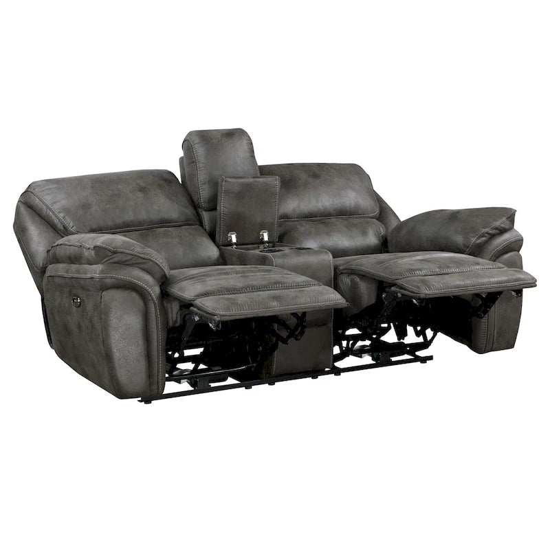 Causeuse inclinable électrique double Tony de 80 po, console porte-gobelets, USB, grise