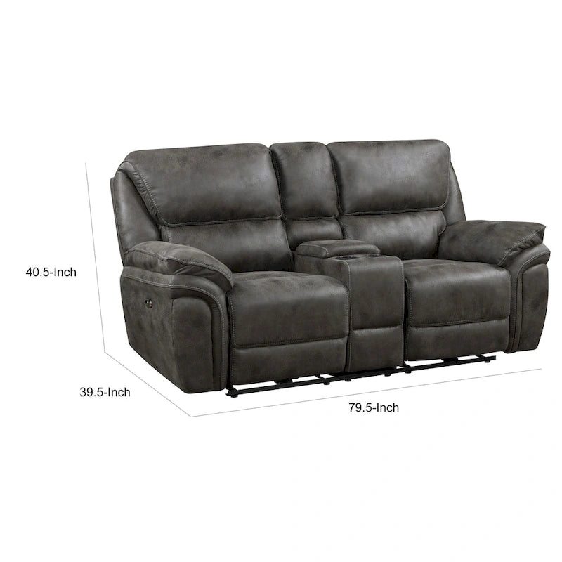 Causeuse inclinable électrique double Tony de 80 po, console porte-gobelets, USB, grise