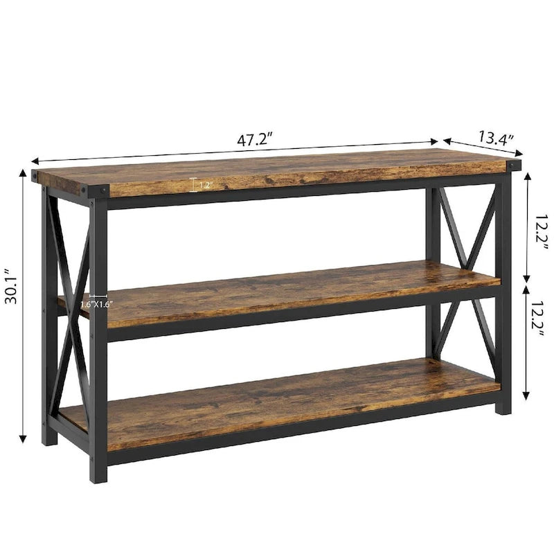 47.2 Table d'entrée étroite à 3 niveaux, table console avec cadre en métal
