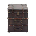 Armoire à 2 tiroirs ou table d'appoint en tissu de lin ou en similicuir avec couvercle articulé à boucle - Marron foncé ou bleu - Roche River Decor