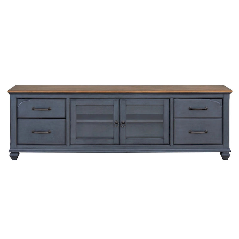Meuble TV Bridgevine Home Americana 84 po pour téléviseurs jusqu'à 90 po, aucun assemblage requis, fini bleu velours côtelé