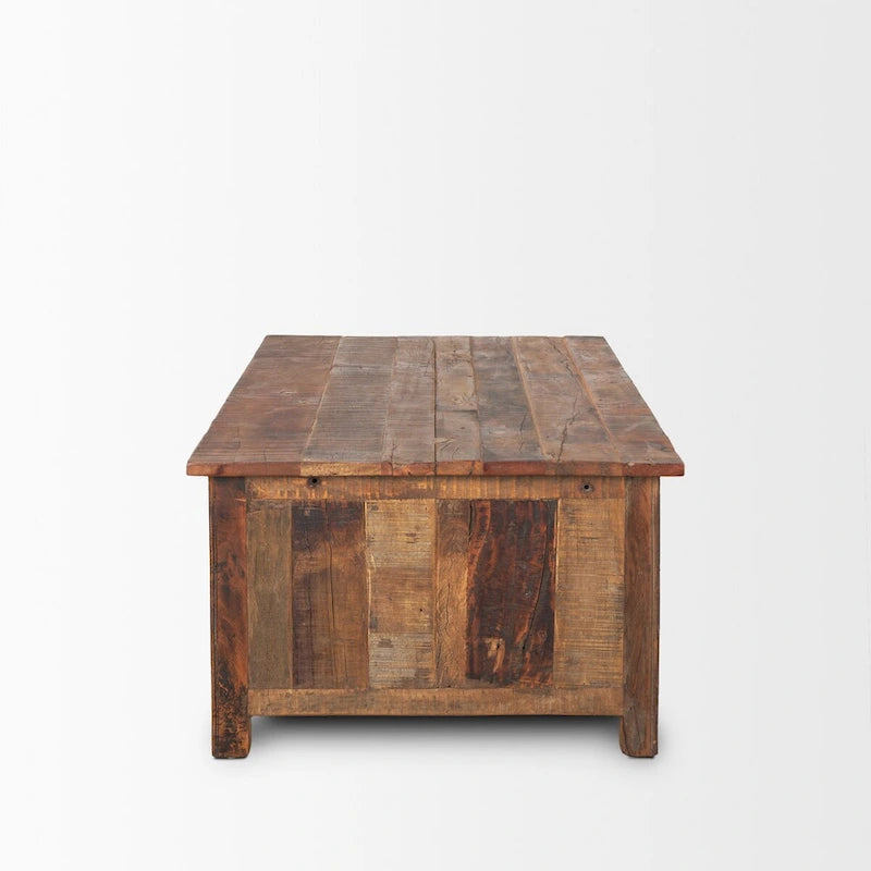 Table basse Wilton en bois brun avec 12 tiroirs en métal noir