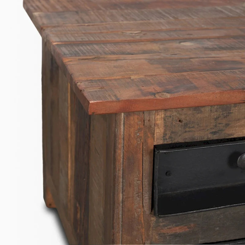 Table basse Wilton en bois brun avec 12 tiroirs en métal noir
