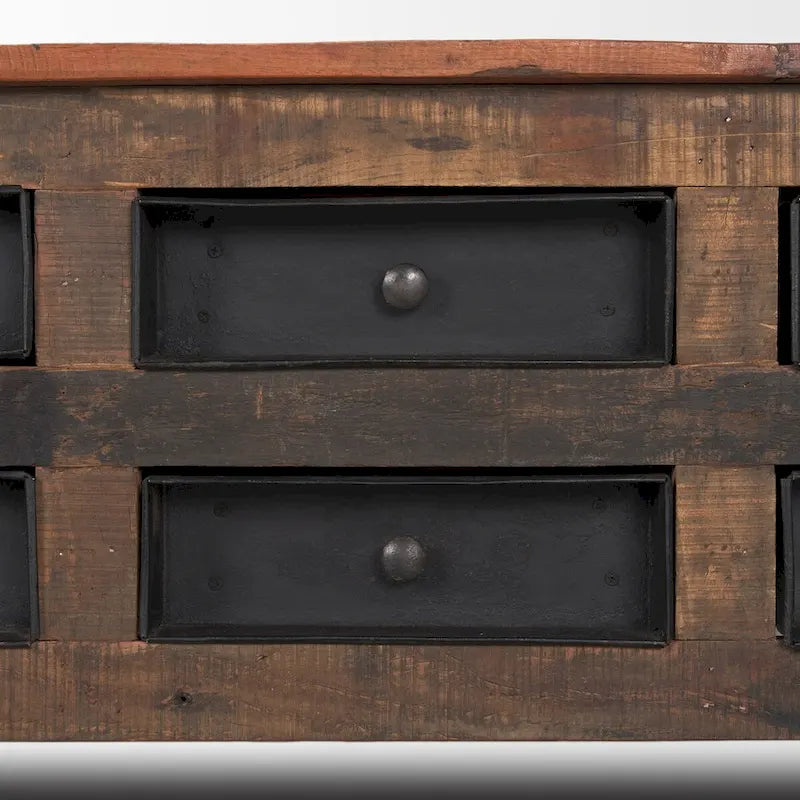 Table basse Wilton en bois brun avec 12 tiroirs en métal noir