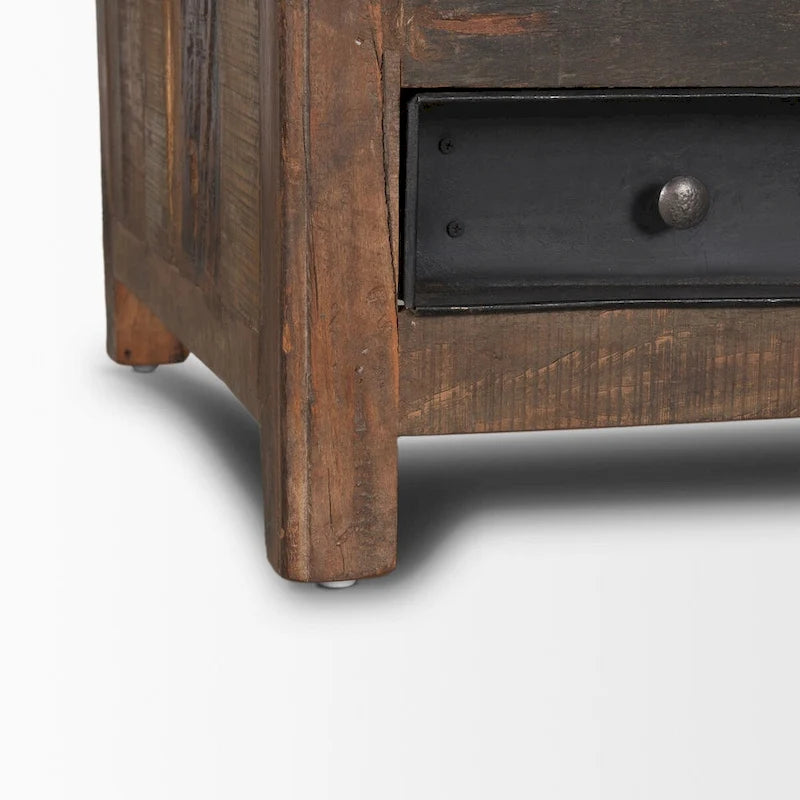 Table basse Wilton en bois brun avec 12 tiroirs en métal noir