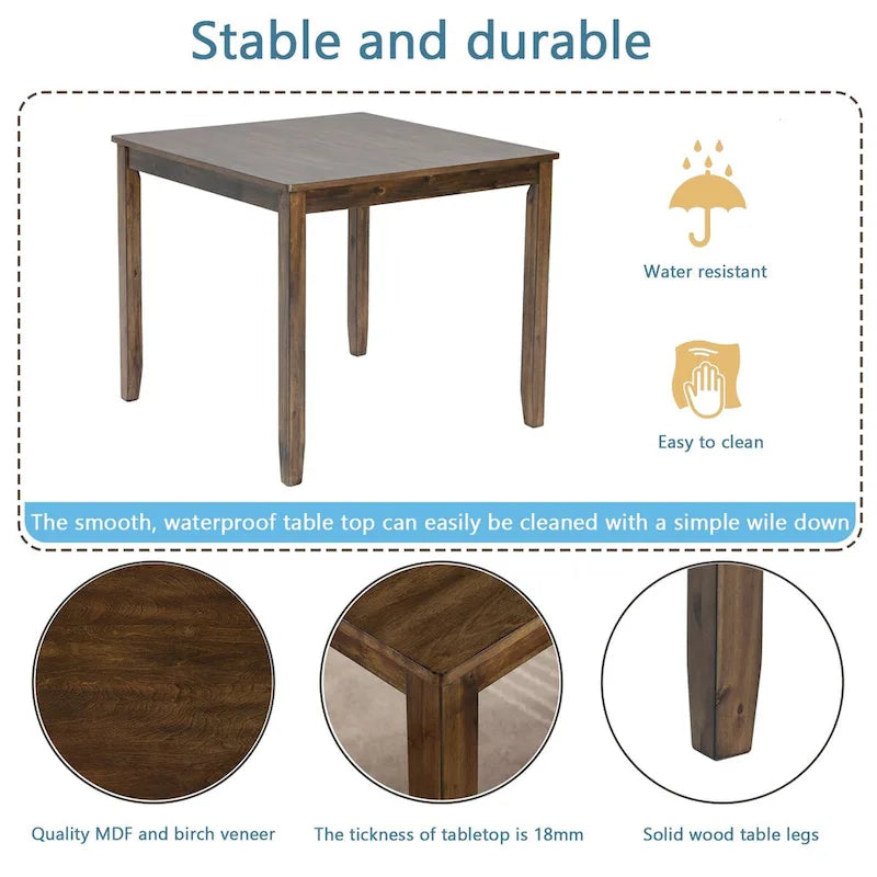 Table à manger carrée en bois, Table de cuisine pour petit espace, Table à manger pour 4 personnes
