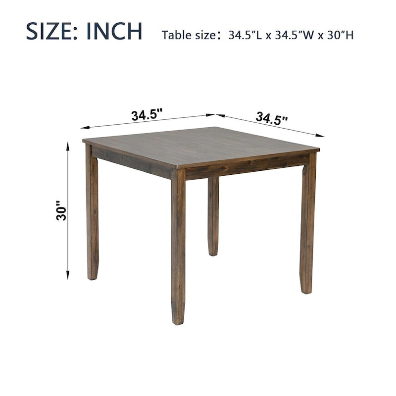 Table à manger carrée en bois, Table de cuisine pour petit espace, Table à manger pour 4 personnes