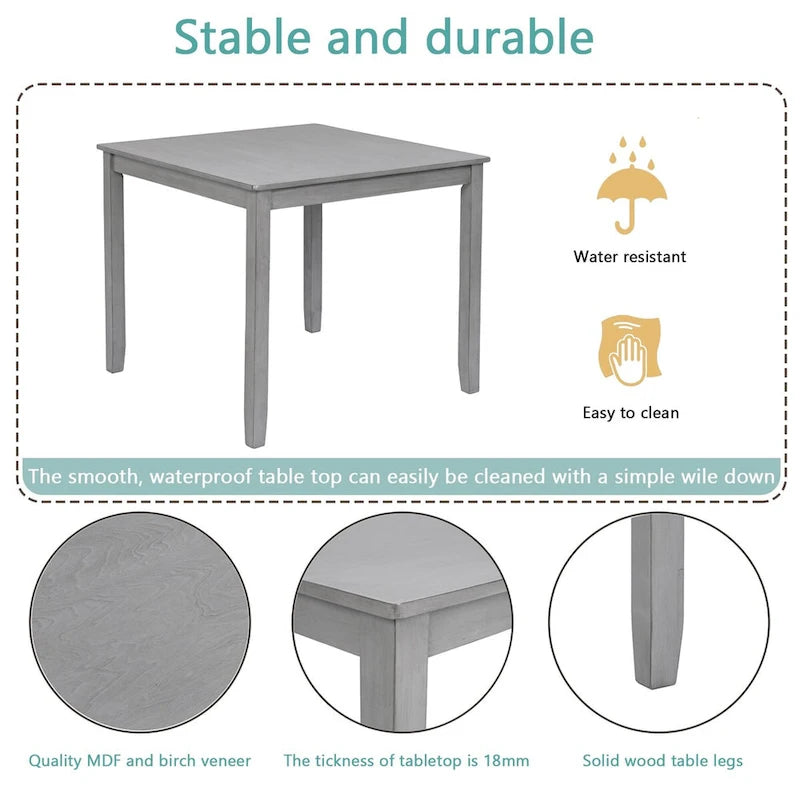 Table à manger carrée en bois, Table de cuisine pour petit espace, Table à manger pour 4 personnes